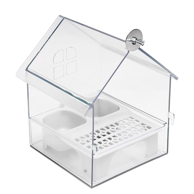 Pull Out External Parrot Feeder with Decorative Transparent Bird Bath Tub for Long Lasting Outdoor Use Easy to Fill and Clean