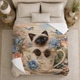 thumbnail image 5 of Whimsical Siamese Kitten Floral Teacup, Cozy Pet Portrait Pattern, Warm Flannel Blanket for Living Room and Bedroom, Cat Lovers Valentine's Day Gift, Pet Lover Home Decor, 5 of 9