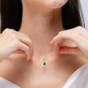 Angara Necklace - Natural 1.2 ct Emerald Teardrop Pendant Necklace with Diamond in Platinum for Women (Size-9x6mm) | May Birthstone Jewelry, Birthday, Anniversary, Christmas, Jewelry Gift for Women