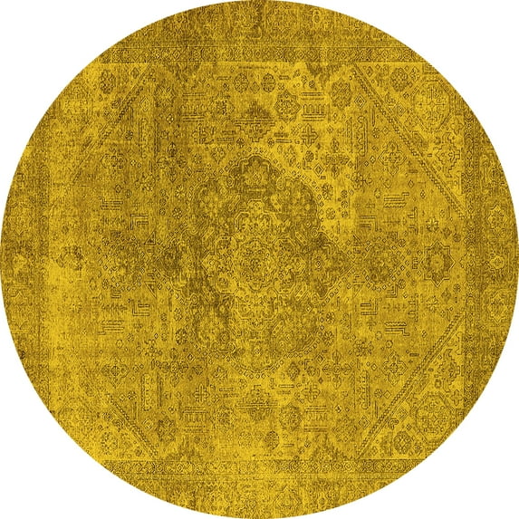 Ahgly Company Indoor Round Oriental Yellow Industrial Area Rugs, 6' Round