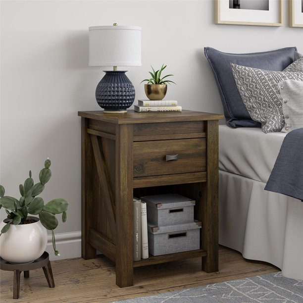 Better Homes & Gardens Falls Creek Nightstand with Drawer, Rustic
