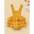 thumbnail image 4 of Seyurigaoka Baby Summer Ruffle Romper, Sleeveless Elastic Waist Rainbow Embroidery Strap Bodysuit, 4 of 9