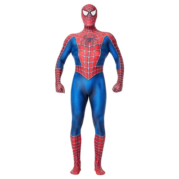 Superhero Cosplay Zentai Suit, Red Blue Full Body Bodysuit with Mask Theme Party Outfit for Halloween Cosplay