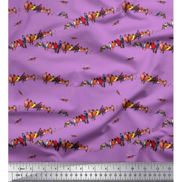 Soimoi Cotton Cambric Fabric Colorful Bird Printed Fabric 1 Yard 56 Inch Wide