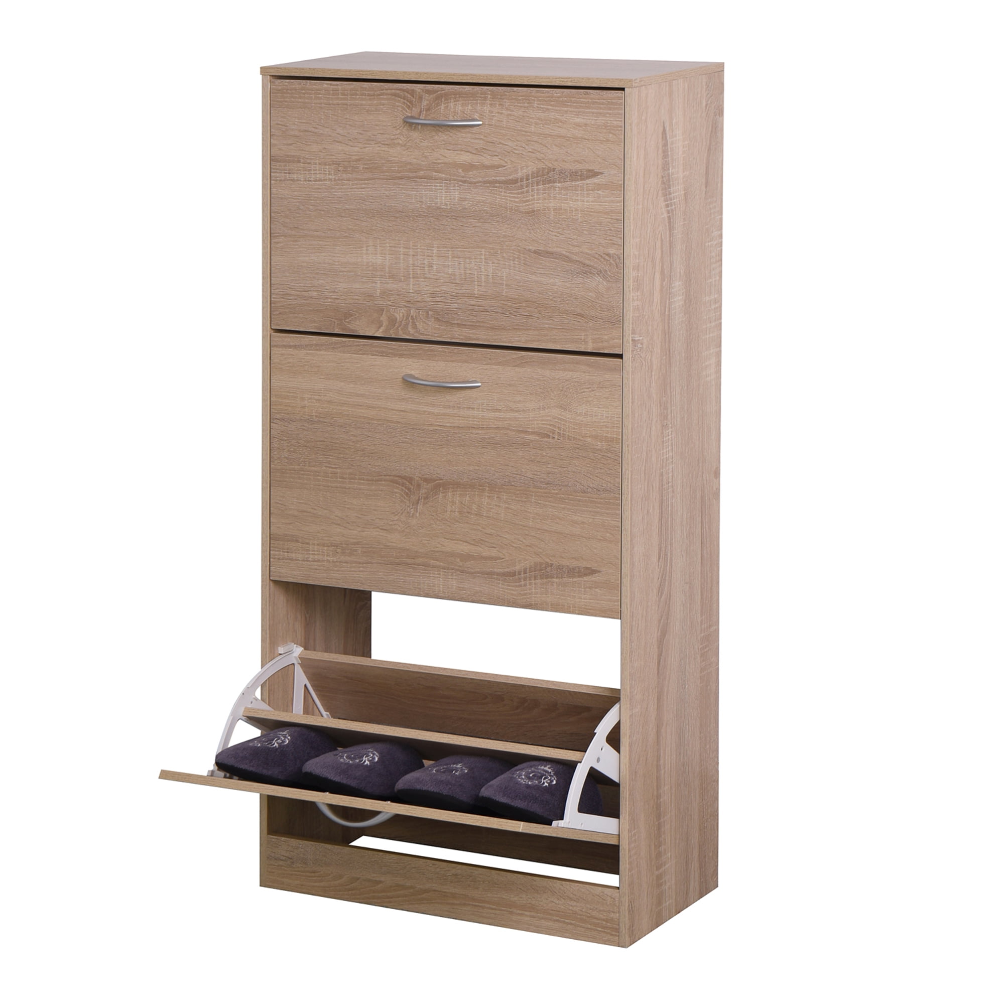 Kadyn Wooden 3-Drawer Shoe Cabinet for Entryway, White Freestanding Shoe Rack Storage Organizer with 2 Flip Doors, Wood Color Kadyn Wooden 3-Drawer Shoe Cabinet for Entryway, White Freestanding Shoe Rack Storage Organizer with 2 Flip Doors, Wood Color