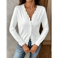 thumbnail image 3 of Cogild Long Sleeve Button Front Cardigans for Womens Lightweight Solid Color Tops with Unique Scalloped V-Neckline Fall Cardigans for Womens Casual and Stylish Cardigans, 3 of 7