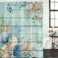 thumbnail image 2 of Teal Beach Coastal Shower Curtain, Waterproof Shower Curtains for Bathroom, Summer Nautical Coral Shell Botanical Vintage Washable Fabric Bathtub Curtain Set Bath Decor with 12 Hooks 48"x72", 2 of 8