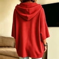 thumbnail image 4 of Women's Waffle Knit Drawstring Hoodie, Batwing Short Sleeve Loose Hooded Top, Casual Lightweight Oversized Pullover Outwear for Daily Layering 03-Red M, 4 of 5