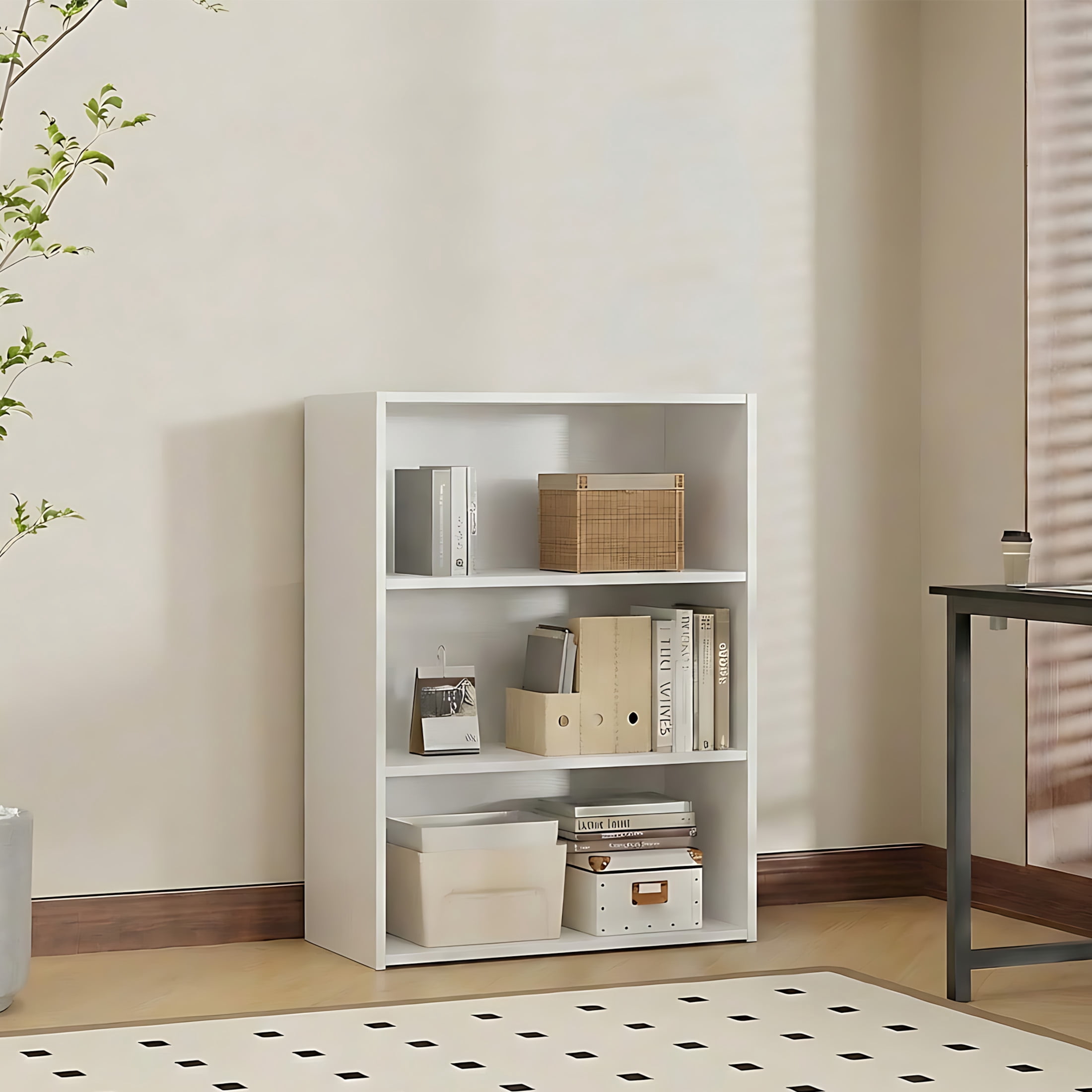 EDX 3 Tier Bookcase Storage, 40 Inch Large Tall Floor Standing Open Bookshelf for Home Office, Living Room, and Bedroom, White