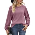 thumbnail image 3 of Setooff Waffle Knit Long Sleeve Blouses for Women, Round Neck Eyelet Raglan Shirts, Solid Loose Plus Size Casual Fall Tops for Women, 3 of 9