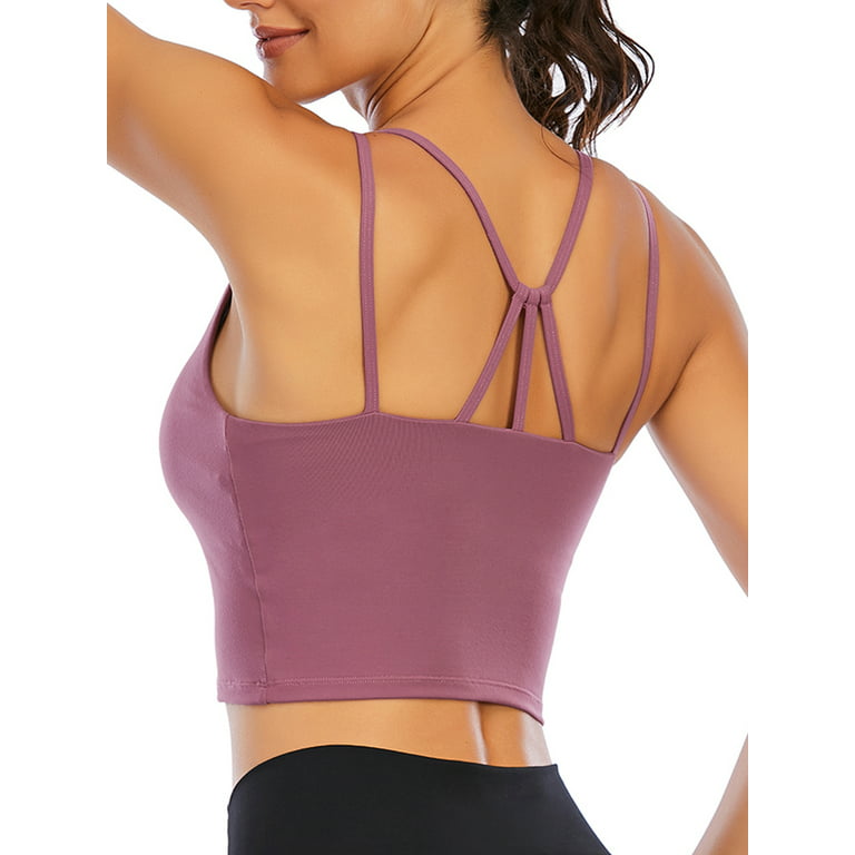 SAYFUT Women Girls Removable Paddeds Sport Bras Spaghetti Strap Yoga Bras  for Gym Running Workout Fitness Bra Crop Tops Seamless Stretch Bra