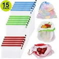 thumbnail image 2 of 3 Sizes Reusable Mesh Produce Bag Washable Eco-Friendly Bags for Grocery Shopping Storage Fruit Vegetable Toys Sundries Bag 1 red 1 green 1 blue, 2 of 5