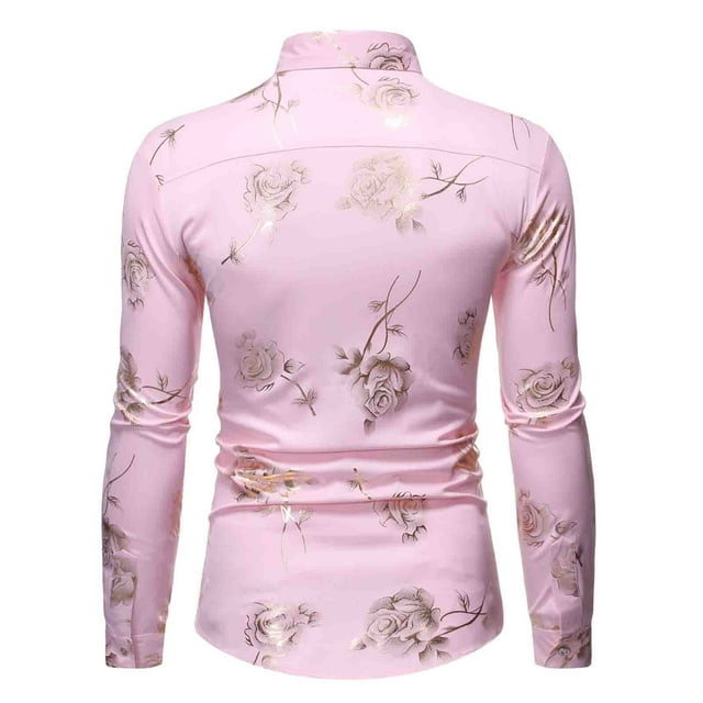 Pompotops Chemise de Soirée Homme Boîte de Nuit Dorée Imprimée 3D Rose Ajustée en Solde