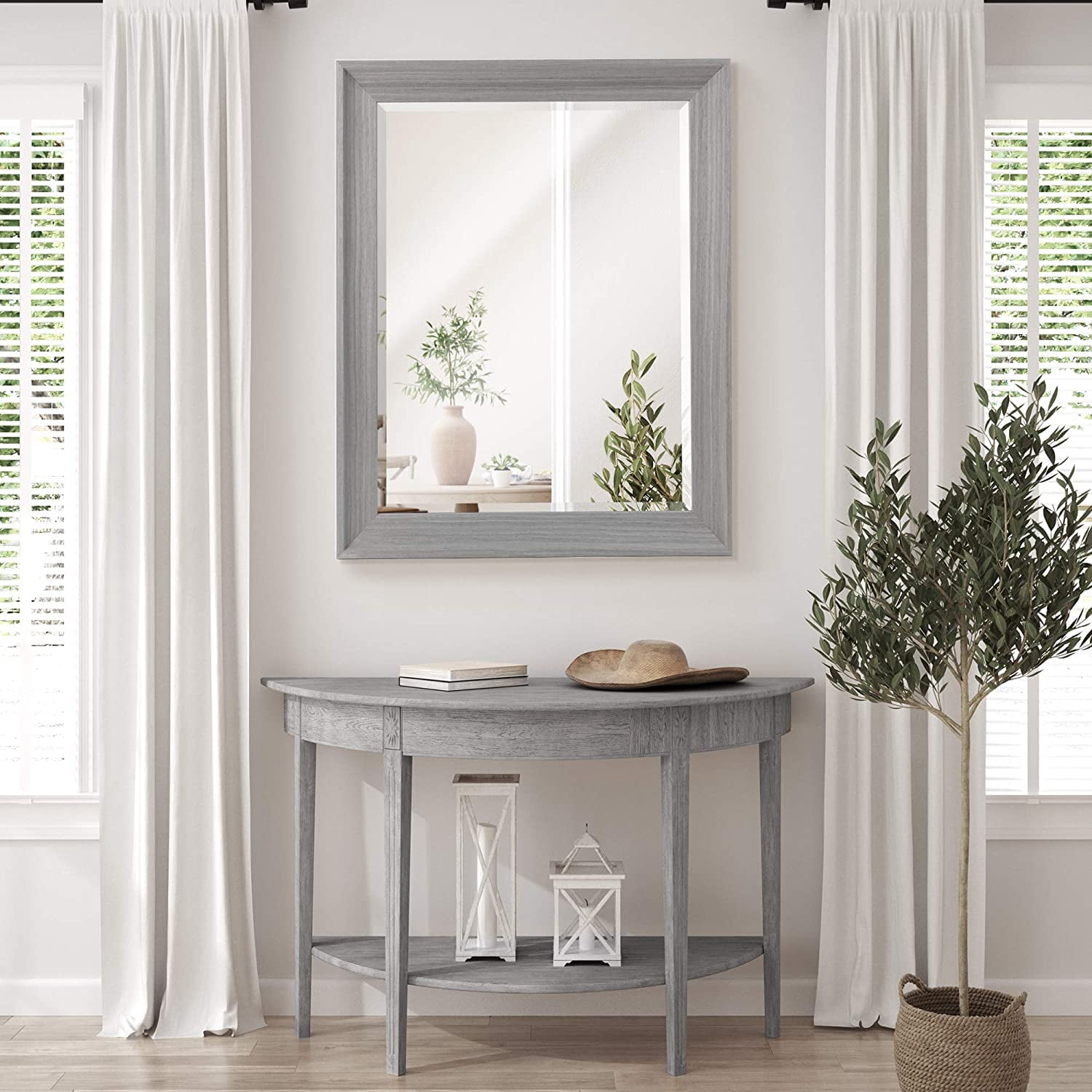 Head West 26.5 in x 32.5 in Framed Beveled Accent Vanity Mirror, Gray