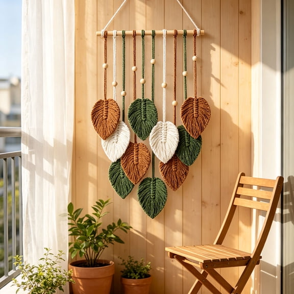 Dalxymotic Macrame Wall Hanging, Bohemian Leaf Hand Woven Tapestry, 15.7 x 26.8 Inch Boho Art Decor, Boho Wall Art, Macrame Wall Hanging for Bedroom, Living Room, Home, Hallway
