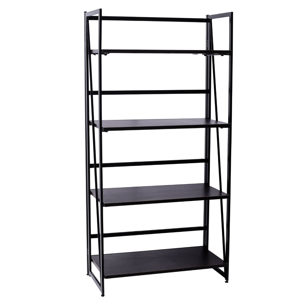 Kepooman Folding Bookshelf for Home Office, 4 Tiers Book Rack Organizer, Wooden Storage Shelves Vintage Kepooman Folding Bookshelf for Home Office, 4 Tiers Book Rack Organizer, Wooden Storage Shelves Vintage