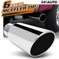 thumbnail image 2 of M-AUTO 5"Inlet 6"Outlet Stainless Steel 15"Exhaust Muffler Tip Straight-Through Round Diagonal Cut Chrome Roll Tip, 2 of 10