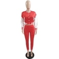 thumbnail image 3 of Tenues d'Entraînement 2 Pcs pour Femmes Vestes Patchwork à Boutons Pantalons Longs Bodycon Survêtement, 3 of 7