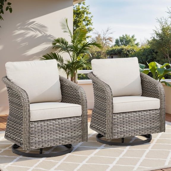 PARKWELL Outdoor Patio Swivel Glider Chairs Set of 2, Wicker Oversized Swivel Rocking Sofa Chairs with Cushion, Deep Seat Rocker Lounge Chairs for Porch Balcony Backyard