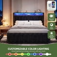 thumbnail image 5 of Uforic Queen Size Bed Frame with 4 Storage Drawers & RGB LED Lights, Velvet Upholstered Platform Bed with Charging Station & Bookcase Headboard, No Box Spring Needed, Easy Assembly, Black, 5 of 9