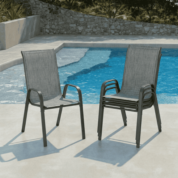 Pirecart Set of 4 Patio Dining Chairs, Textilene Outdoor Stacking Chairs for Poolside, Backyard, Garden