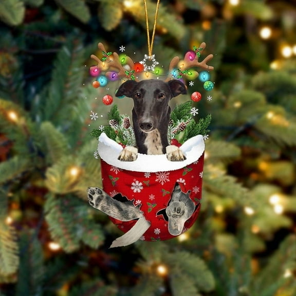 Acrylic 2D FLAT - Greyhound In Snow Pocket Christmas Ornament Flat Acrylic Dog Ornament - Holiday Tree Decoration