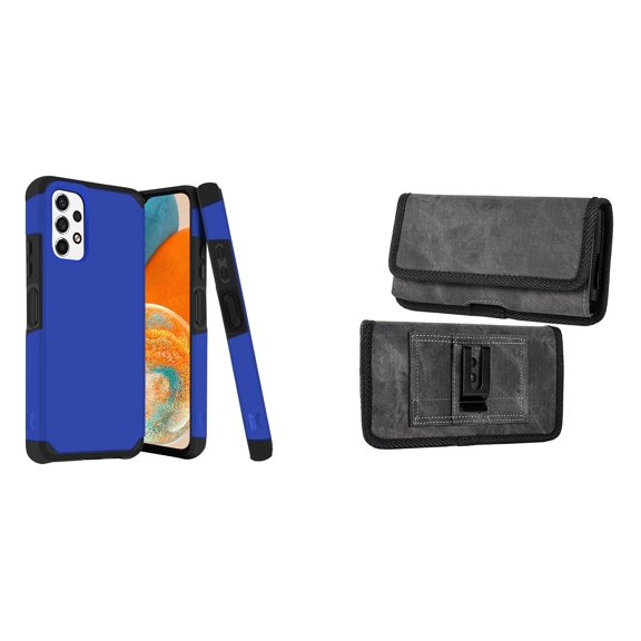 MK Armor Case for Samsung Galaxy A23 5G and Belt Holster Pouch (Blue/Grey)
