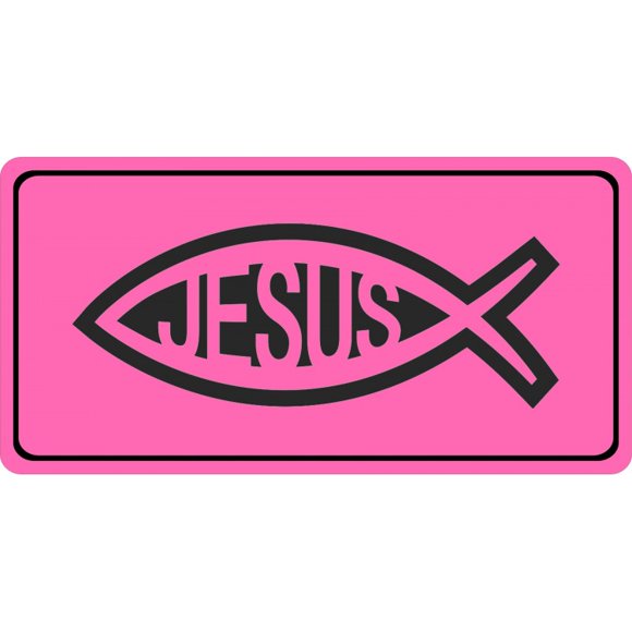 Jesus Fish On Hot Pink Photo License Plate
