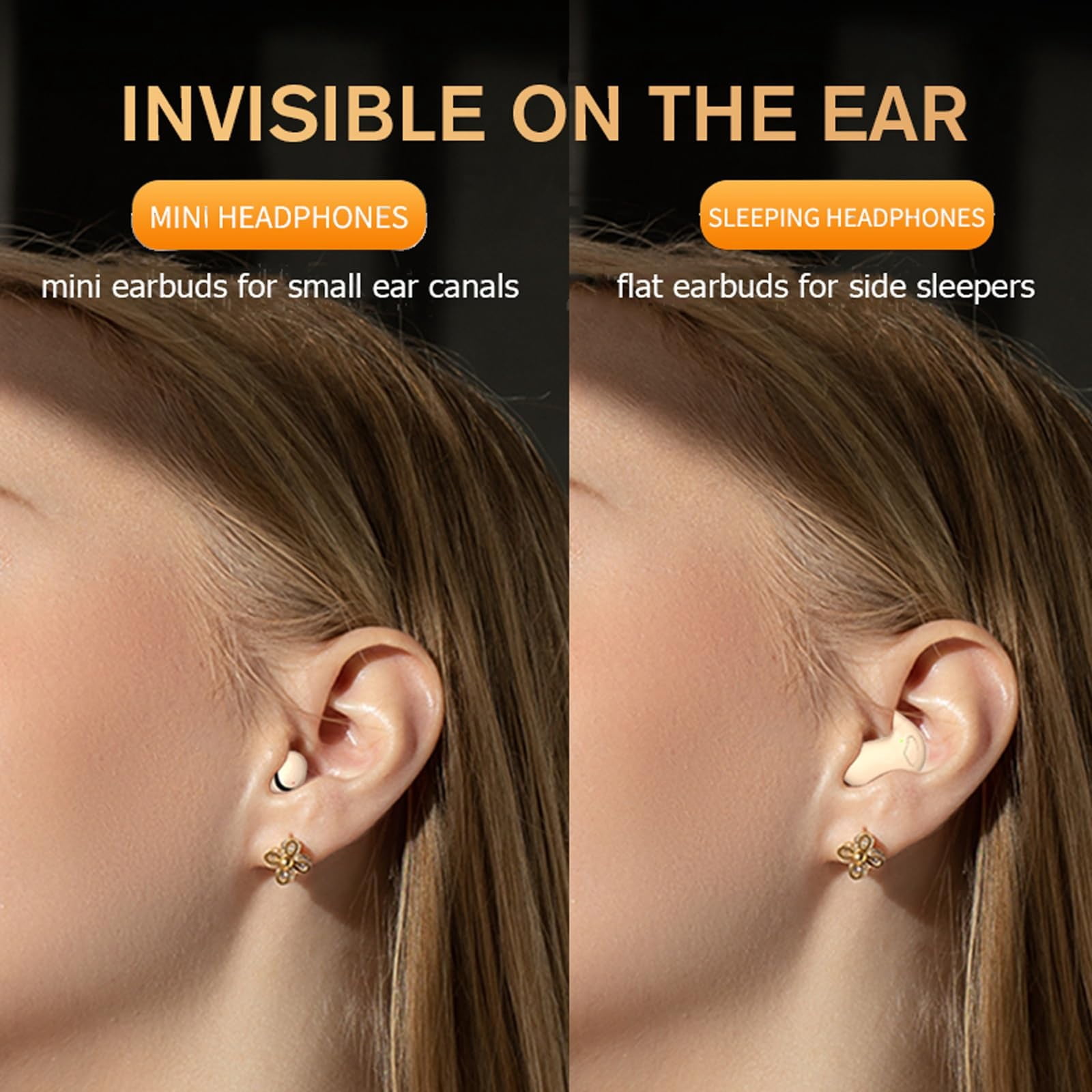 Flat Sleep Mini Invisible Small Tiny Earbuds Wireless Bluetooth Ear Buds for Sleeping Headphones Micro Smallest Discreet Sleep Earbuds Earphones for Side Sleepers, Small Ears Canals Women, Work