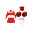 thumbnail image 3 of iiniim 5 Pcs Costume d'Uniforme de Cheerleading pour Filles Haut Court à Manches Longues Jupe Tenue Chic avec Accessoires Rouge 8, 3 of 5