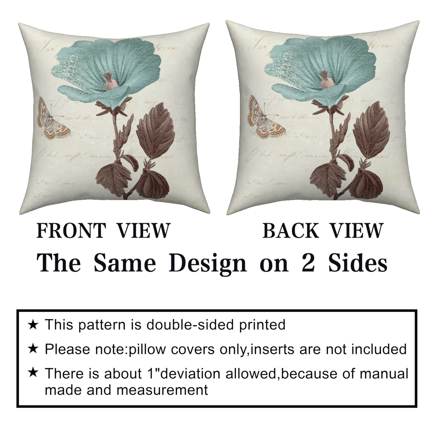 Dashan Floral Plant Throw Pillow Covers 20x20 Set of 4,Lotus Leaf Decorative Pillow Cases for Bedroom Sofa Couch