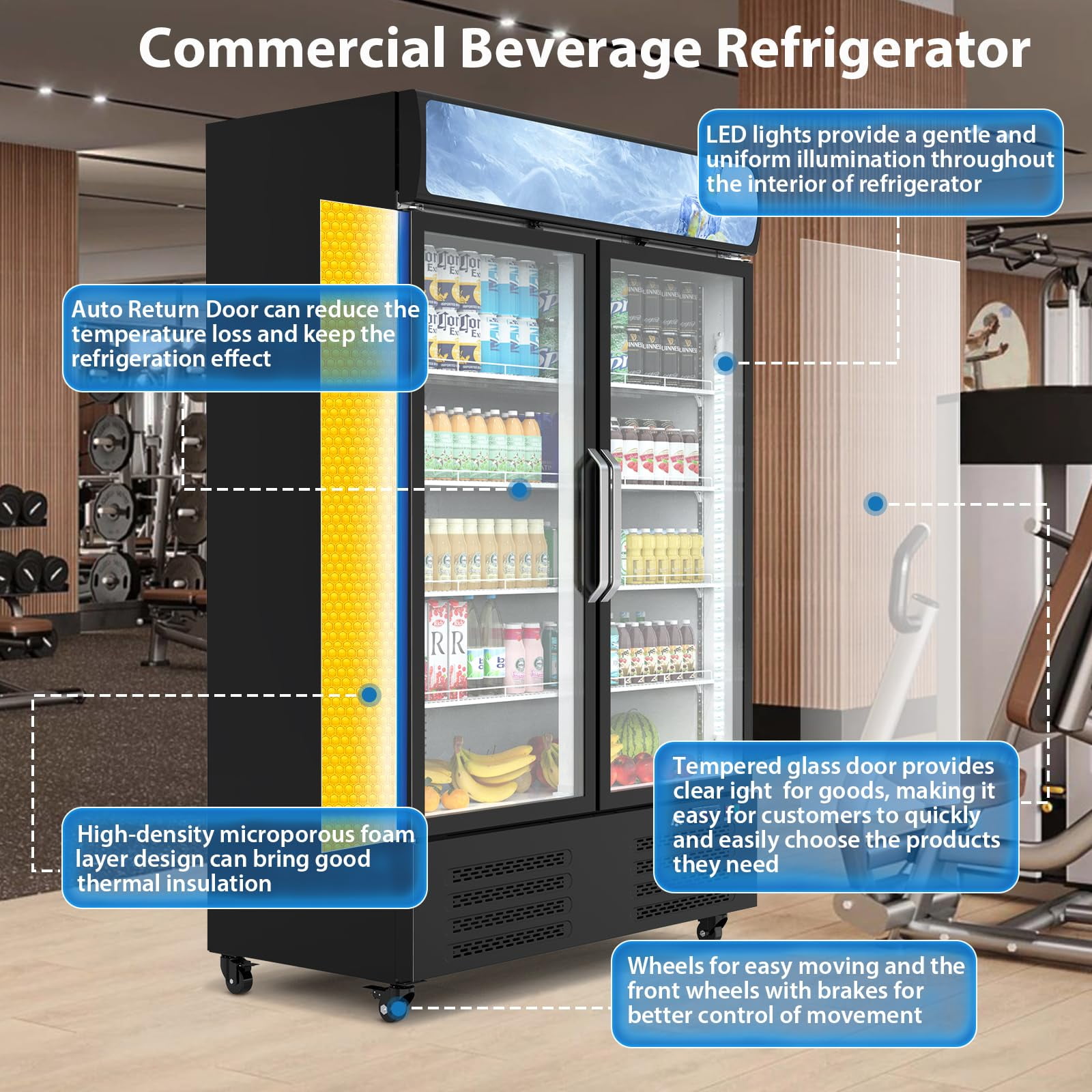 Beverage Cooler Commercial Refrigerator 36.3 Cu.Ft. Glass Door Display Refrigerator with LED Light, Commercial Refrigerator for Restaurant Cafe Bar Store