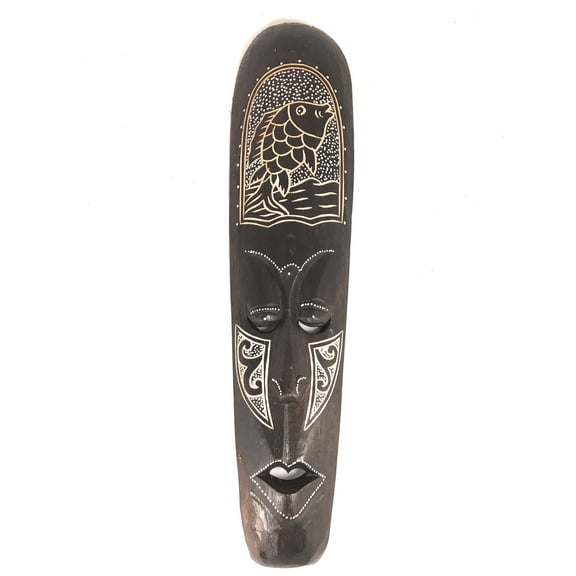 Tribal Chief Tiki Mask 20" w/ Fish - Primitive Art | #wib370650e