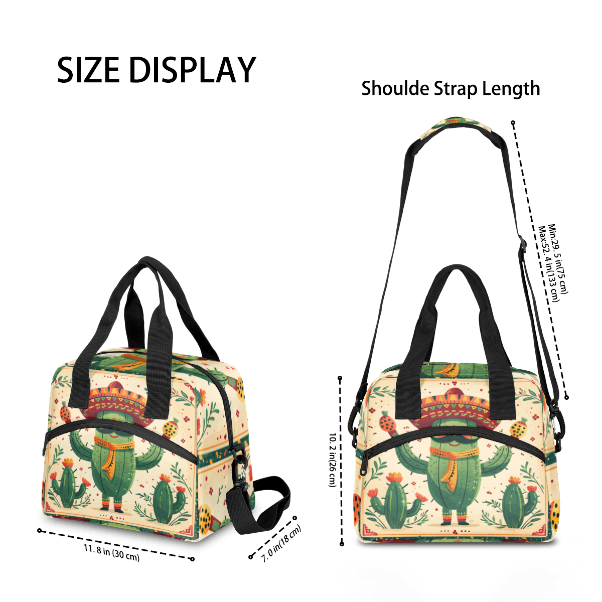 Herdesigns Hippie Cactus Insulated Lunch Bag for Women Men Adults Large Reusable Lunch Box Funny Cactus Leakproof Cooler Tote Bags with Adjustable Shoulder Strap