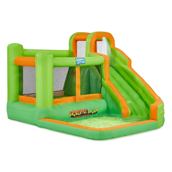 Sunny Fun Bounce-a-Round Inflatable Water Slide Park with Bounce House Outdoor Child Green