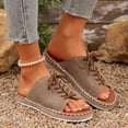 thumbnail image 5 of Hopeusnice Slippers for Women Non-Slip PU Materials Summer Shoes Soft Breathable Open Toe Flat Heel Trendy Women's Slippers Roman Boho Style Shoes for Beach Lightweight Walking Shoes Khaki 41, 5 of 9