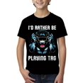 thumbnail image 2 of Youngsters' Hip Hop Gorilla Graphic T-Shirt - "I'd Rather Be Playing Tag" Design, Black Knit Fabric, Lightweight & Comfortable for Summer Fun, Parties, Outdoor Activities & Casual Wear, 2 of 8