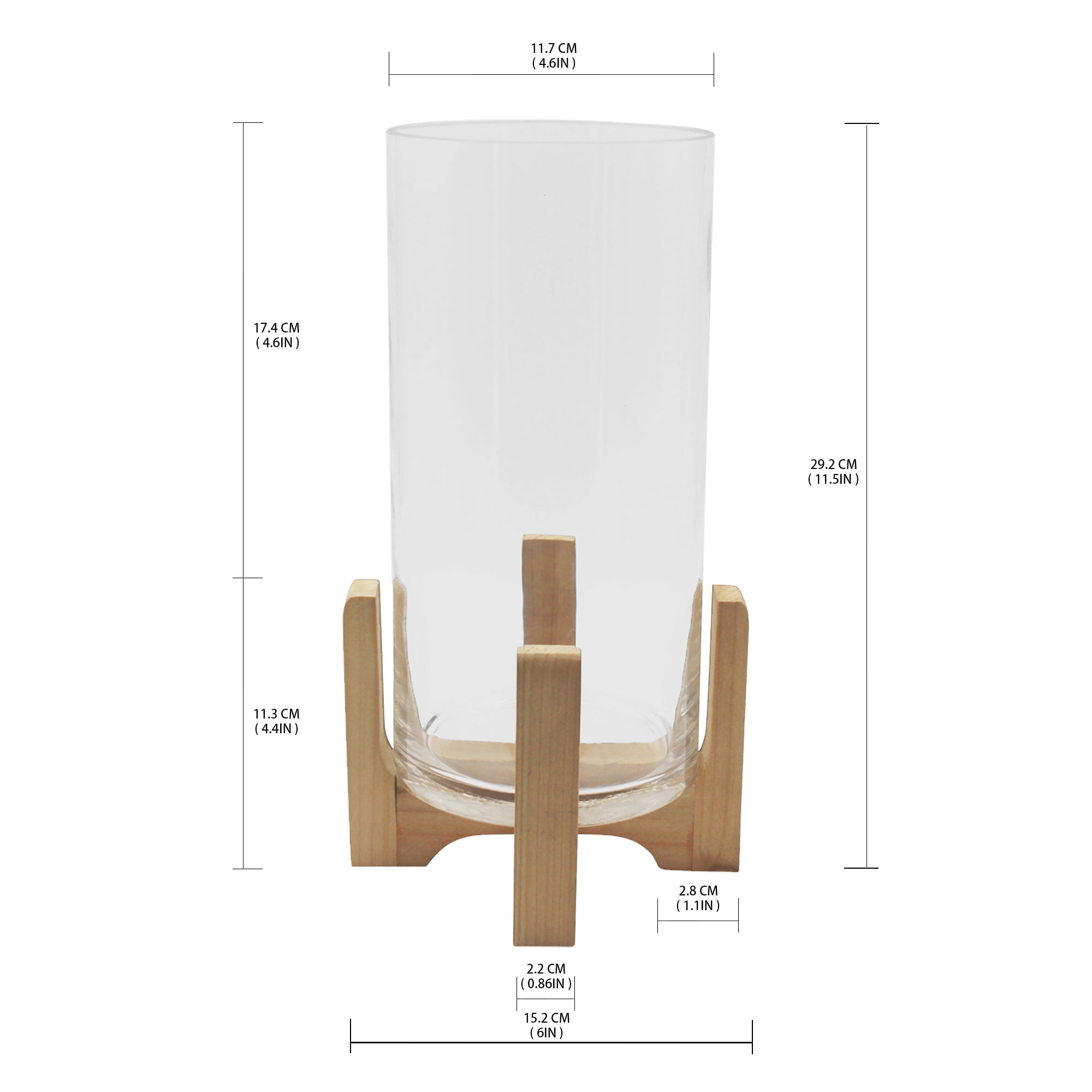 (2 pack) Better Homes & Gardens Glass Hurricane Candle Holder with Wood Stand, 11.5", Large