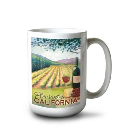 

15 fl oz Ceramic Mug Pleasanton California Wine Country and Vineyard Scene Dishwasher & Microwave Safe