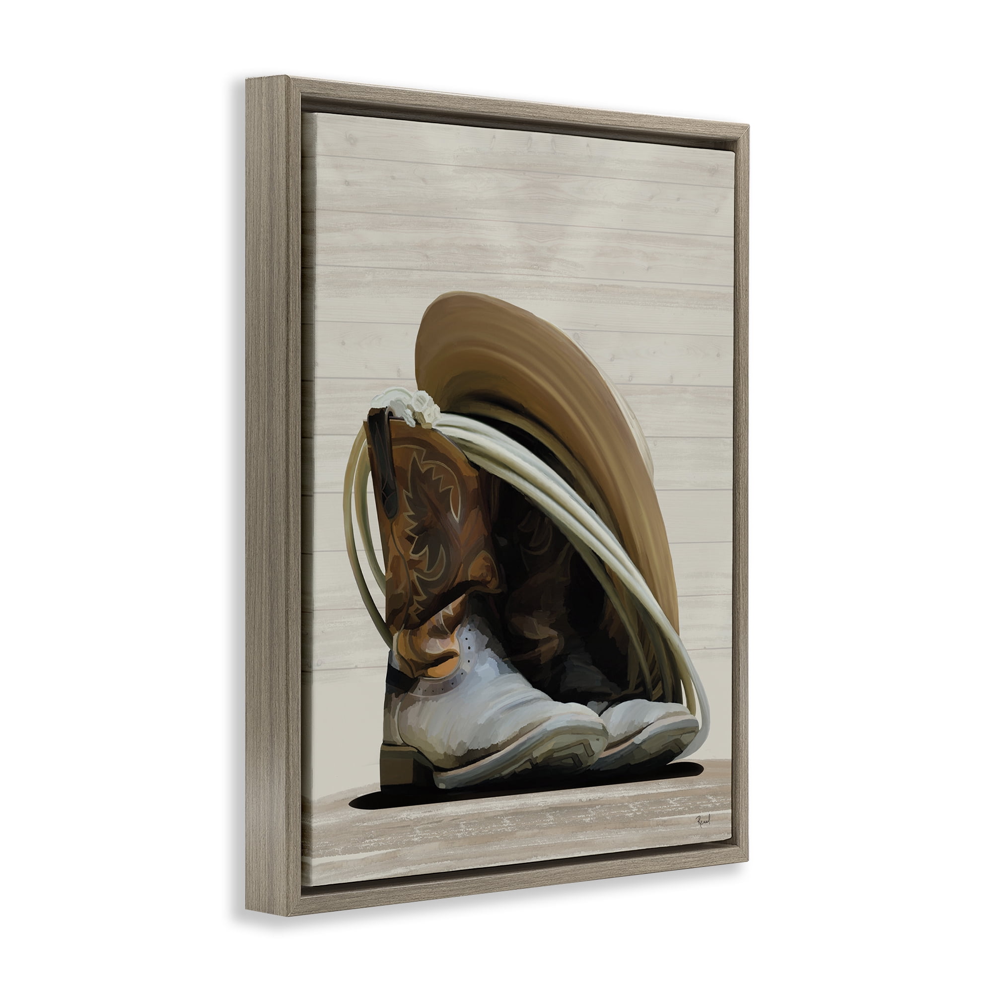 Stupell Industries Cowboy Gear on Beige Fashion Painting Brown Floater Framed Canvas Art Print Wall Art, 25 x 31