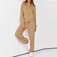 thumbnail image 2 of Women's 2 Piece Sets Fall Casual Outfits Drop Shoulder Full Zip Hooded Jacket Elastic Waist Sweatpants Daily Loungewear Suits Camel L, 2 of 6