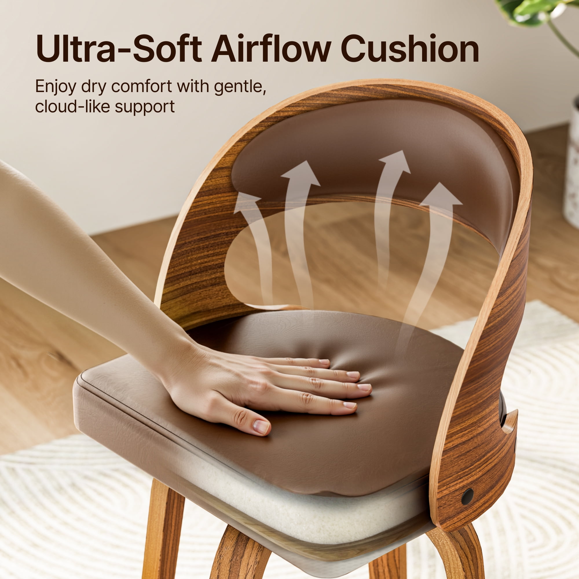SUNCOZE Bar Stools Set of 2, 26 Inch Counter Height Modern Swivel Bar Chairs with PU Leather Upholstery and Solid Wood Legs, for Kitchen Island or Home Bar, Brown
