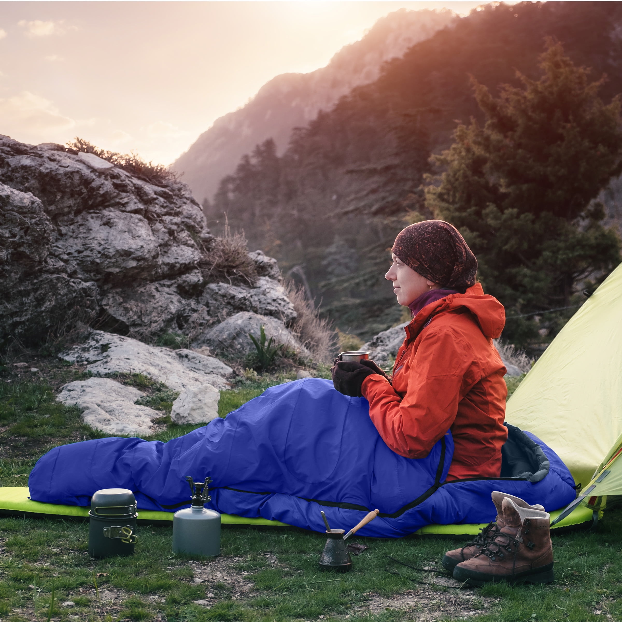 Wakeman Outdoors Cold Weather Lightweight Compact Mummy Sleeping Bag for Camping and Backpacking Rated to 25°F, Blue