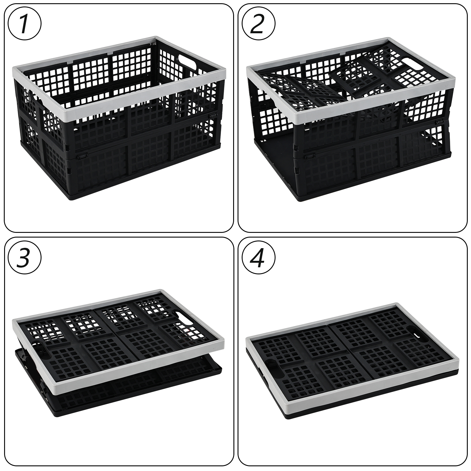 Jnktka 3 Pack 42 L Large Collapsible Storage Crates, Stackable Plastic Crate Basket Black