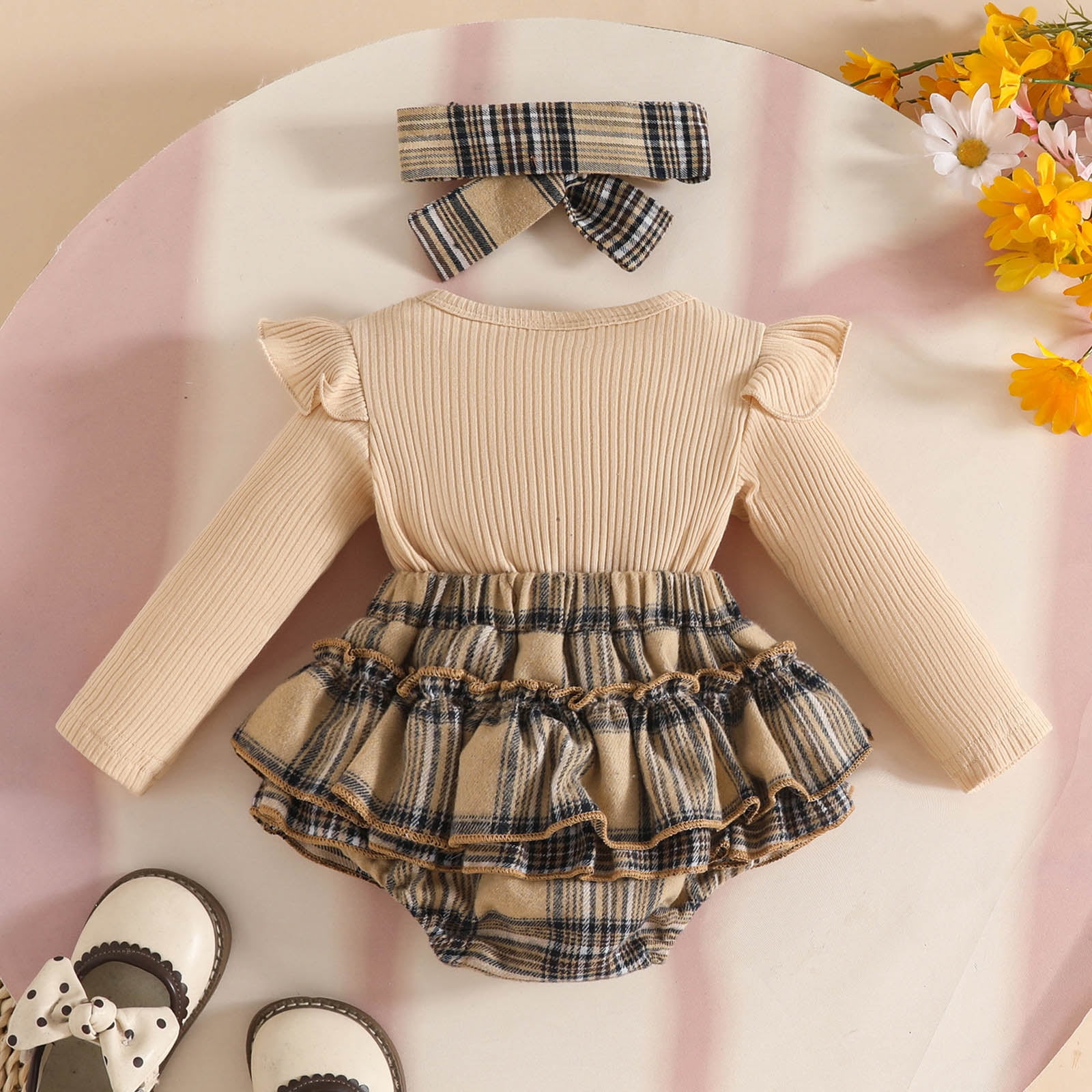 thumbnail image 2 of MYShe Baby Girl Clothes Infant Baby Girl Romper Dress Baby Dress Romper Flowers Lace Fall Winter Clothes With Headband Pink 6 9 Months 2 of 14