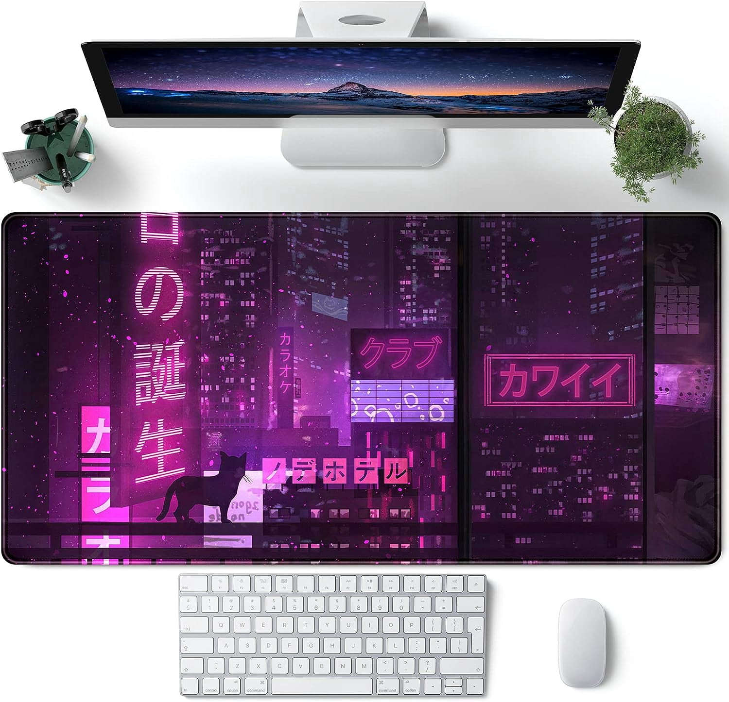 Cute Desk Mat Kawaii Clouds Pink Purple Desk Pad Anime XXL Large Mouse Pad Big Full Desk Gaming Mousepad Laptop Computer Keyboard Mouse Mat 31.5''X 15.7'' Cute Desk Decor Accessories