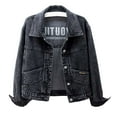 thumbnail image 3 of iHPH7 Cropped Jean Jacket for Women Denim Outfit for Women Jean Jacket Women Denim Button Down Shirt Women Vintage Jacket Jean Shacket Women Fall Jackets Black L, 3 of 7