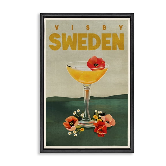 Stupell Industries Visby Sweden Cocktail Food & Beverage Painting Black Floater Framed Canvas Art Print Wall Art, 17 x 25
