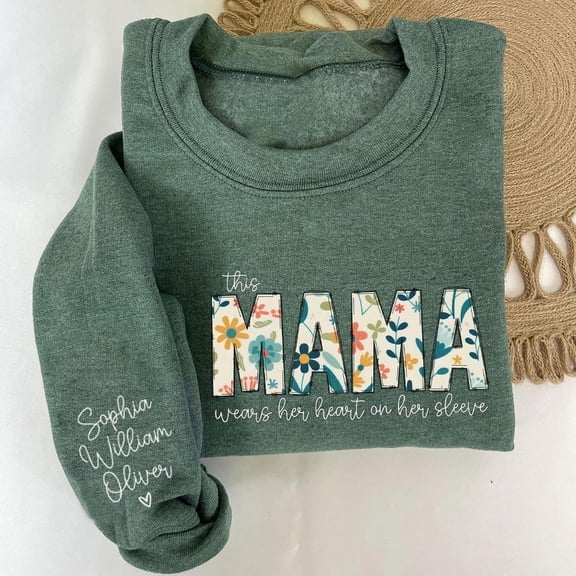 Custom Mama with Names On Her Sleeve Mother's Day Gift, Sweatshirt