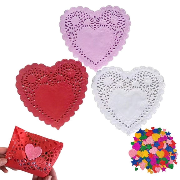 100 Pcs Heart Paper Doilies, 6 Inch Heart Lace Paper Doilies, Valentine's Day Hearts Craft Gift, for Dessert Trays Food Crafts Valentine's Day Wedding Party Decor
